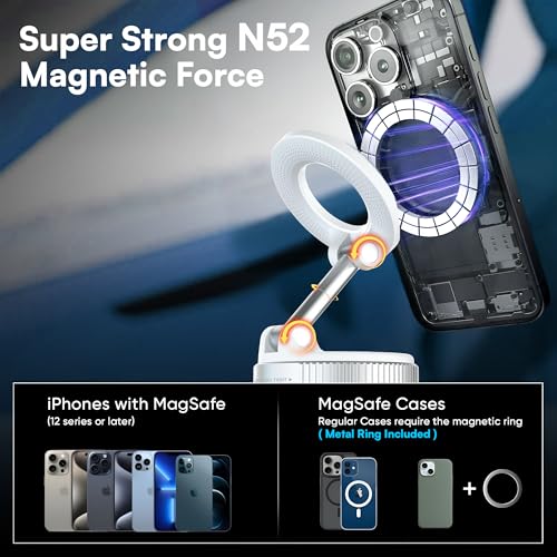 2026 Updated Model Magnetic Car Phone Holder – Strong Suction Cup Car Mount for iPhone & Android, 360° Rotating Dashboard & Windshield Phone Stand, Cell Phone Holder Car Accessories (White) - color: White