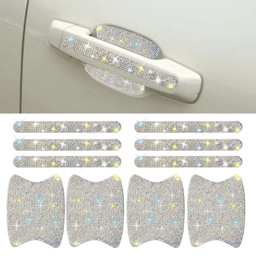 ZIMISI 10PCS Bling Car Door Handle Protector, Crystal Rhinestone Anti-Scratch Car Bowl Decoration Sticker Decal, Universal Auto Exterior Door Protective Covers Accessories for Women (Colorful) - color: Colorful