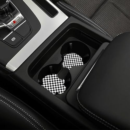 Checkered Steering Wheel Cover Checkered Black and White Steering Wheel Cover Checkereds Anti-Slip Breathable Universal for 14-15 Inch Car with 2 Pieces Car Coasters for Men Women - color: Checkered-Black and White