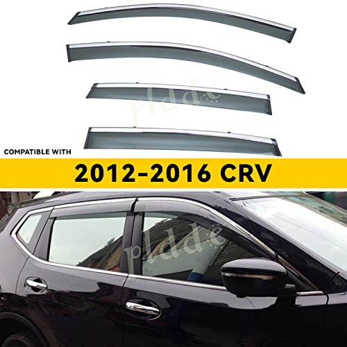 Window Visors Compatible with 2012-2016 Honda CRV CR-V Smoke Tint with Chrome Trim Outside Mount Tape On/Clip On Style PVC Sun Rain Guard 4pcs - size: 12-16 CRV