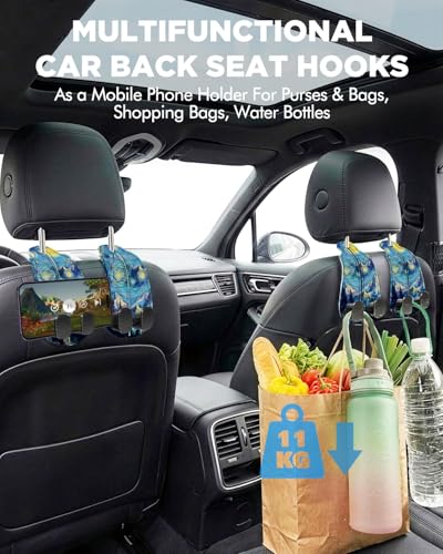 WOCOCN 2 Pack Car Purse Hook for Car Seat Headrest, Double-Sided PrintingPU Leather Purse Holder with Metal Hook, Cute Car Accessories for Women, Men (Car hook - Starry Sky Mountain A) - color: Car hook - Starry Sky Mountain A