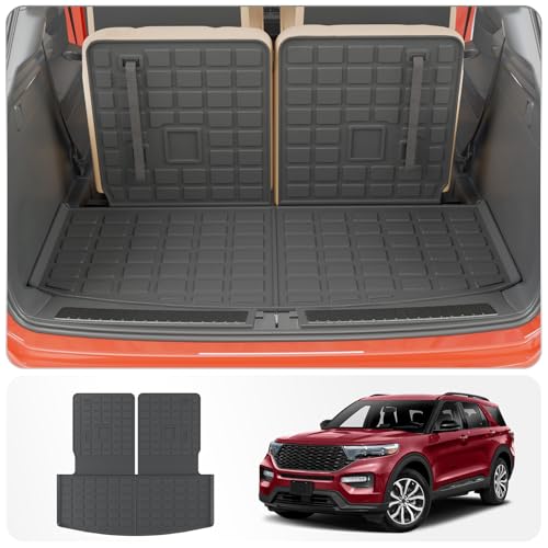 Cargo Mat Compatible with 2020-2025 2026 Ford Explorer Trunk Mat Cargo Liner Seat Back Cover Protector TPE All Weather Trunk Liner 2025 Explorer Accessories (Trunk Mat with Backrest Mats) - style: For Ford Explorer | 2020-2026