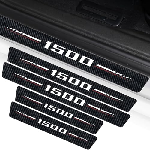 4Pcs Door Sill Plate Protectors Compatible with Dodge 2019/2021/2020 Ram 1500 Car Accessories, Carbon Fiber Leather Door Sill Stickers for Ram Truck Auto Accessories(Blue) - color: white&red