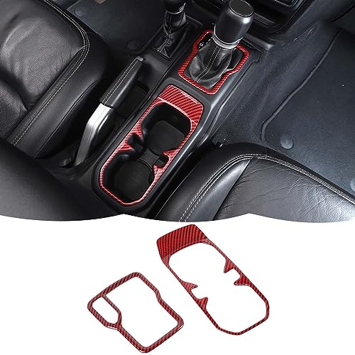 Cup Holder Trim Cover Gear Shift Cover Center Console Decoration Interior Accessories Compatible with Jeep Wrangler JL JLU & Gladiator JT 2018-2024,Red Carbon Fiber - color: Red Carbon Fiber