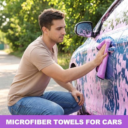 Nuenen 20 Pcs Microfiber Car Drying Towels Microfiber Cleaning Cloth 800 GSM Thick Plush Cleaning Dusting Cloth Auto Detailing Absorbent Towels Rags for Car Household Kitchen Window(Grey and Purple) - color: Grey and Purple