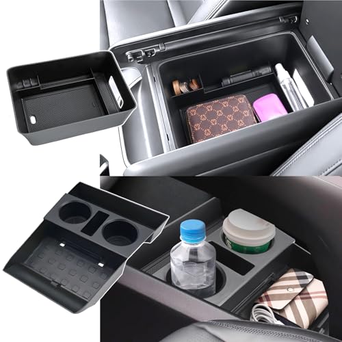 (2Pack) Coleya 2024 2025 2026 Santa Fe Center Console Organizer (Lower&Armrest)(SE/SEL/XRT/Limited/Calligraphy), Durable ABS Plastic&Anti-Slip Rubber Console Tray 2026 2025 Santa Fe Hybrid Accessories - color: Lower+Armrest (2-pack Console Organizer)
