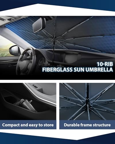 Retractable Windshield Sun Shade for car Windshield Sun Shade,99% UV Blocking,Long-Frequency and Short-Frequency Demand,X-Large(Sunshade 74.8"x35.43",Umbrella 55.12"x31.5") - size: X-Large