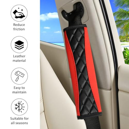 2PCS Car Seat Belt Cover, Soft Comfortable Leather Vehicle Seatbelt Shoulder Pad Cushion, Breathable Automotive Interior Seat Strap Harness Mat, Universal for RV SUV Truck (Red) - color: Red