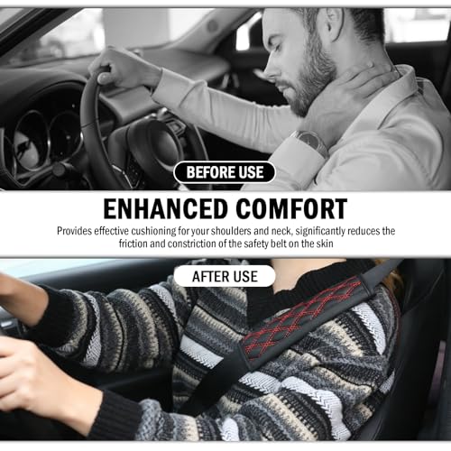 2PCS Diamond-Shaped Stitching Car Seatbelt Covers,Stylish Car Seatbelt Cushion Relieves Shoulder and Neck Fatigue as Cars Decorations,Leather Cars Seat Belt Cover Pad (Red) - color: Red