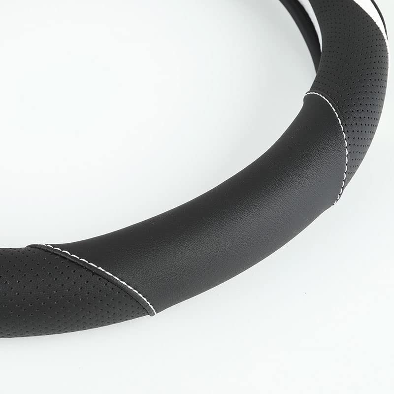 Car Steering Wheel Cover, Leather Steering Wheel Cover White Universal 14.5-15 Inch Microfiber Leather Anti-Slip Breathable Auto Steering Wheel Covers for Men Women(Black & White) - color: White