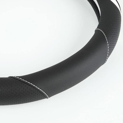 Car Steering Wheel Cover, Leather Steering Wheel Cover White Universal 14.5-15 Inch Microfiber Leather Anti-Slip Breathable Auto Steering Wheel Covers for Men Women(Black & White) - color: White