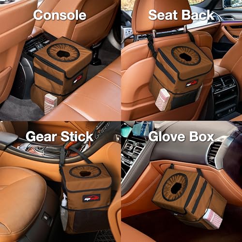 EPAuto Waterproof Car Trash Can with Lid and Storage Pockets, 2.5 Gallon Leakproof, Brown - color: Brown