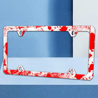 Blood Splattered License Plate Frame Red Spatter Pattern License Plate Holders Funny Auto Accessory Bracket Stainless Steel License Plate Frames with Screws for Women Men 6x12 Inch 4 Holes - color: Blood Splattered