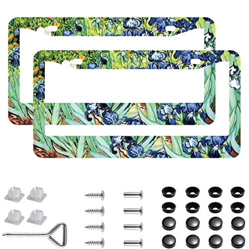 2Pcs Irises Watercolor Iris Floral License Plate Frames Cover Holders Stainless Steel License Plate Cover with Screw Caps Cover and Screwdriver Set - 2-Hole for Girl Women - color: Irises Watercolor Iris Floral
