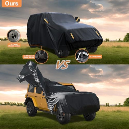 600D Waterproof Car Cover Custom Fit for Jeep Wrangler 2 Door (1987-2025) JL JK TJ YJ CJ, Outdoor Car Cover Waterproof All Weather for Automobiles Sun Rain Snow Protection with Door Zipper - size: Custom Fit Jeep Wrangler 2 Door