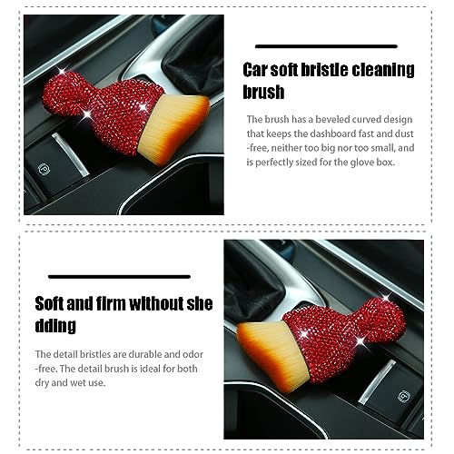 zipelo Auto Interior Dust Brush, Car Detailing Cleaning Brush with Diamond, Bling Handle Soft Bristles Dusting Tool, Scratch Free Dirt Clean Brushes for Vehicle Dashboard, Air Conditioner Vent (Red) - color: Red