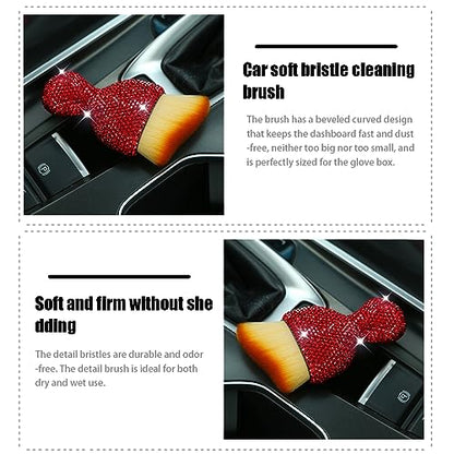 zipelo Auto Interior Dust Brush, Car Detailing Cleaning Brush with Diamond, Bling Handle Soft Bristles Dusting Tool, Scratch Free Dirt Clean Brushes for Vehicle Dashboard, Air Conditioner Vent (Red) - color: Red