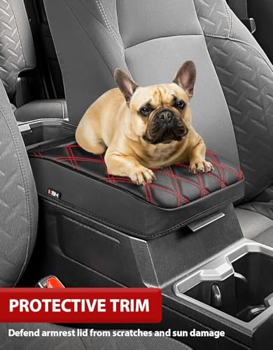 KBH Center Console Armrest Cover for Toyota Tacoma 2024 2025 2026, Vinyl Leather Trim, Durable Middle Console Protector, Anti-Scratch - size: Toyota Tacoma 2024-2026, Black-red stitch