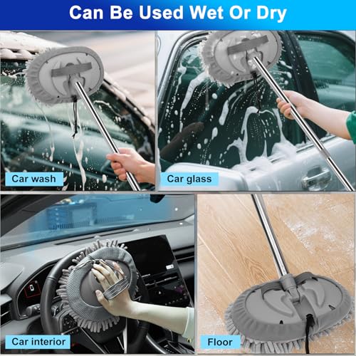 THINKWORK Car Wash Kit, 62'' Car Washing Brush with Long Handle, Extendable Car Wash Brush Mop with 2-in-1 Windshield Squeegee and 9Pcs Detailing Brushes, Gray Car Detailing Kit Gift for Men - size: 23PCS