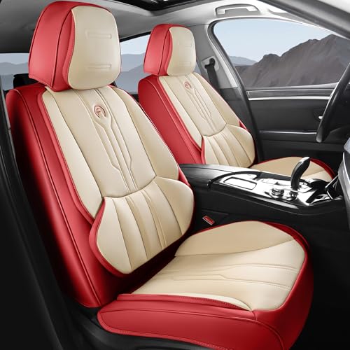 AOOG Car Seat Covers Full Set, Leather Seat Covers for Car, Waterproof Car Seat Protector with Lumbar Support, Automotive Seat Covers Universal Fit for Most Cars SUV Trucks (Full Set, Red) - color: RED, size: FULL SET