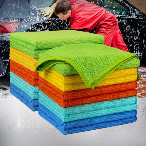 20 Pack Microfiber Cleaning Cloths, 12x12 Inch Lint-Free Towels for Cars, Kitchens, Windows, Workshops - Super Absorbent & Scratch-Free, Multicolor - color: Multicolor