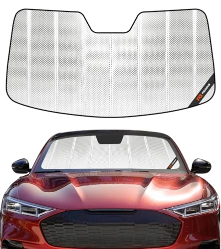 Windshield Sun Shade for Ford Mustang 2015-2023 Without Rearview Mirror Mounted Camera. Reflective Aluminum Film Front Window Sunshade B - color: Shiny Silver, size: 2015-2023 Without Rearview Mirror Mounted Camera