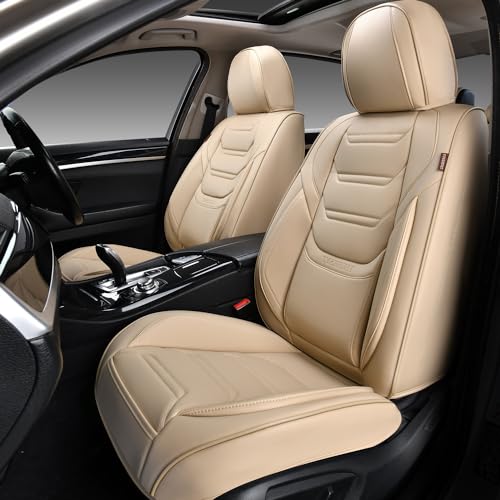 TIEHESYT Car Seat Covers Full Set, Breathable Leather Automotive Front and Rear Seat Covers, Car Seat Protectors Full Set, Compatible with Most Vehicles, SUV (Faddish Beige, Front Pair) - color: Faddish Beige, size: Front Pair Headrestless