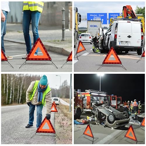 AYKRM 3PACK Car Warning Triangle Heavy Reflective Warning Road Safety Triangle Kit Suitable for car Breakdown and Temporary Parking on the Road. - color: Red-S-3
