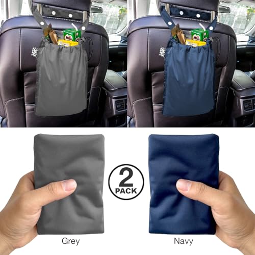 2 Pack Leakproof Car Trash Bags Detachable Waterproof Garbage Bags with Drawstring Hanging Organizer for Back Seat & Travel Grey & Navy - color: Grey & Navy