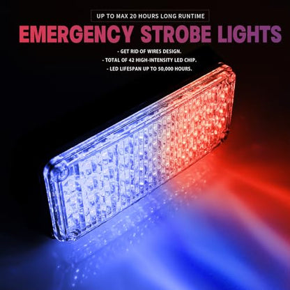BooYu Red/Blue Magnetic Flashing Strobe Light/w Controller, Battery Operated Rechargeable LED Safety Lights, Portable Emergency Warning Light Bar for Police Car, Fire Trucks Vehicles 2-Pcs - color: 2pcs Blue/Red