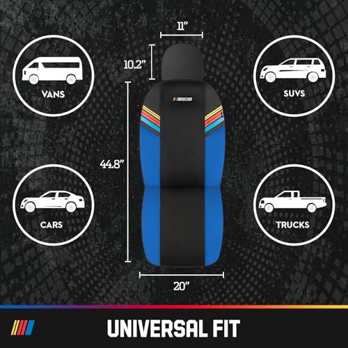 NASCAR Car Seat Covers, Blue Leather and Mesh Seat Covers, Universal Fit Front Seat Covers for Cars with Airbag-Compatible Design, Durable Racing-Inspired Car Interior for Cars, Trucks & SUVs - color: Blue