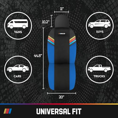 NASCAR Car Seat Covers, Blue Leather and Mesh Seat Covers, Universal Fit Front Seat Covers for Cars with Airbag-Compatible Design, Durable Racing-Inspired Car Interior for Cars, Trucks & SUVs - color: Blue