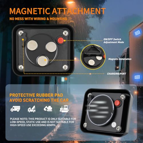 Nilight 12LED Magnetic Wireless Trailer Lights 2PCS Rechargeable Portable Hazard Beacon Warning Light Blue Emergency Strobe Light for Trucks Trailers Vehicles Cars Bus Surface Mount - color: 12LED Blue