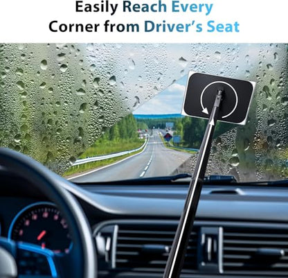 Car Windshield Cleaner Tool with Extendable Handle, Inside Auto Window Glass Cleaning Kit with 5 Washable Microfiber Pads, Streak-Free Defogger Wand for Deep Dashboards & SUVs - color: Deep Blue