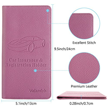 Valardoh Premium Car Registration and Insurance Card Holder, Car Document Holder for Cards, Driver License & other Essential Documents (Purple) - color: Purple