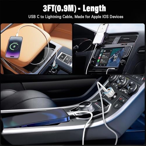 USB C to Lightning Cable, Apple Carplay Cable 3FT Car iPhone Charger Fast Charging Cord for iPhone 14 13 12 11 Pro Max XR XS X 8 Plus, Car Charging Cord