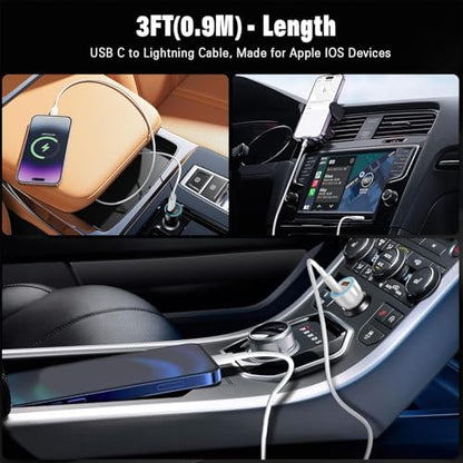 USB C to Lightning Cable, Apple Carplay Cable 3FT Car iPhone Charger Fast Charging Cord for iPhone 14 13 12 11 Pro Max XR XS X 8 Plus, Car Charging Cord