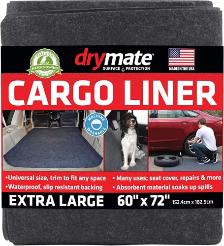 Drymate Cargo Liner Mat (60” x 72”), Dog Seat Cover, Trunk Liner, Absorbent, Waterproof, Machine Washable, Protects Vehicle Interior, for SUVs, Trucks, Vans, Cars (Made in The USA) - color: Charcoal, size: 60" x 72"