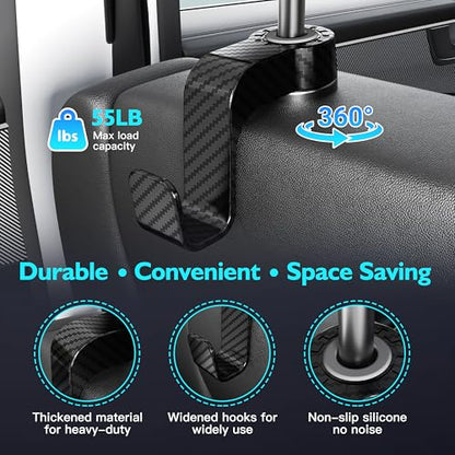 Amooca Car Seat Hooks Anti-drop Headrest Storage Hanger Universal Fit Automotive Organizer for Purse Bag Coat 2 Pack (Black Checkered) - color: Black Checkered