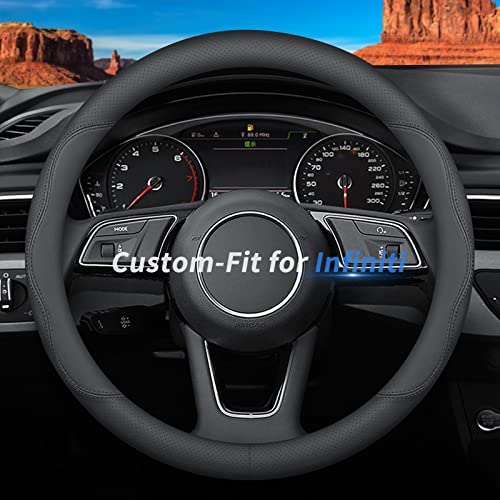 Deer Route Custom-Fit for Infiniti Steering Wheel Cover, Premium Leather Car Steering Wheel Cover with Logo, Non-Slip, Breathable, for Infiniti Accessories (B-Style,for Infiniti) - color: B-Style, size: For Infiniti