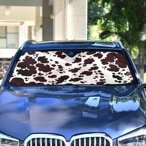 Windshield Sun Shade Cow Print Brown Farm Ram Front Window Block UV Shades Visor Reflective Retractable for Car SUV Trucks - color: B014