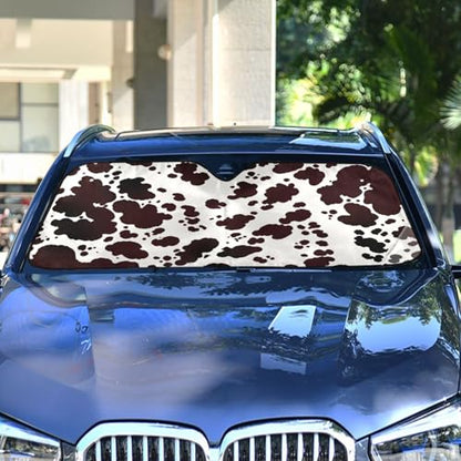 Windshield Sun Shade Cow Print Brown Farm Ram Front Window Block UV Shades Visor Reflective Retractable for Car SUV Trucks - color: B014
