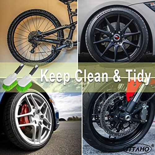 2 Pack Car Wash Brush, Tire Brush for Cleaning Tires, Soft & Stiff Bristle Wheel Cleaner, Car Cleaning Supplies for Wheels, Rims, Carpet, Truck, SUV, Moto, RV, Motorcycle - color: Green