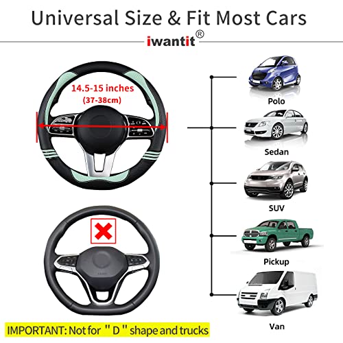 Iwantit® Steering Wheel Cover with Carbon Fiber and Anti-Slip Rubber Ring,Universal Fit 14.5-15 inches for Cars,SUV (Fruit Green) - color: 002-Fruit Green