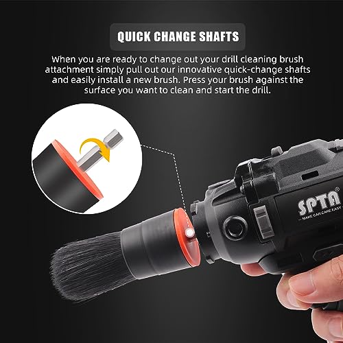 SPTA Drill Brush Attachment, 5 Pcs Mixed Hair Drill Brush Head Set, Auto Detail Set, Replacement Car Detail for Cleaning Interior or Exterior, Used on Electric, Electric Driver