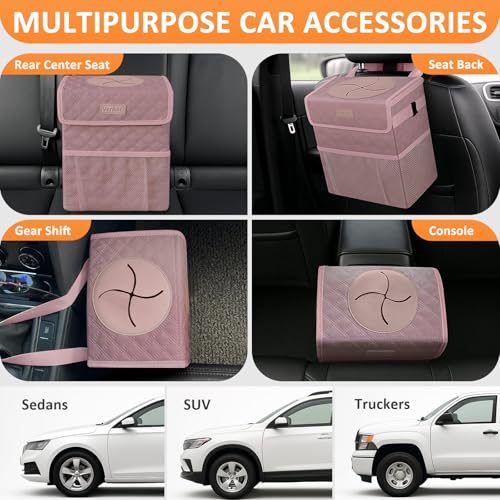Vankor Car Trash Can Cute Trash Bag Bin Hanging Waterproof Automotive Garbage Cans Leak Proof Vehicle Trash Can Diamond Pattern-Pink - color: Quilted-Pink, size: 2.2 Gallons