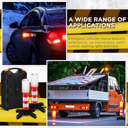 Riakrum 2 Pcs Emergency Roadside Flares Bulk Kit LED Safety Strobe Road Warning Light Bright Red Safety Beacon Strobe Light Roadside Flare Magnetic Base Detachable Stand Vehicle (Batteries Excluded)