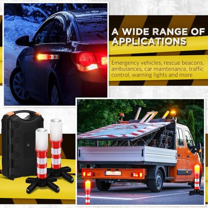 Riakrum 6 Pcs Emergency Roadside Flares Bulk Kit LED Safety Strobe Road Warning Light Bright Red Safety Beacon Strobe Light Roadside Flare Magnetic Base Detachable Stand Vehicle (Batteries Excluded)