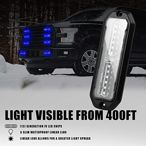 WINECO 8pcs 12 LED Surface Mount Strobe Lights, Firefighter Blue Grill Grille Emergency Warning Flashing Cop Lights Police Light Assemblies for Trucks Vehicles - color: Blue