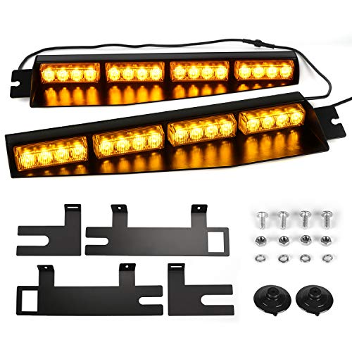 ASPL 32LED Visor Lights 26 Flash Patterns Windshield Emergency Hazard Warning Strobe Beacon Split Mount Deck Dash Lamp With Extend Bracket (Amber) - color: Amber